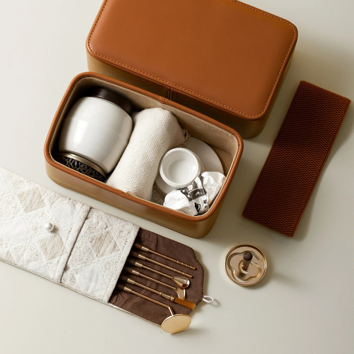 Artisan Brass Incense Seal Kit with Plant Ash | Portable Travel Set for Censing | Includes Leather Case - Zenith Censer