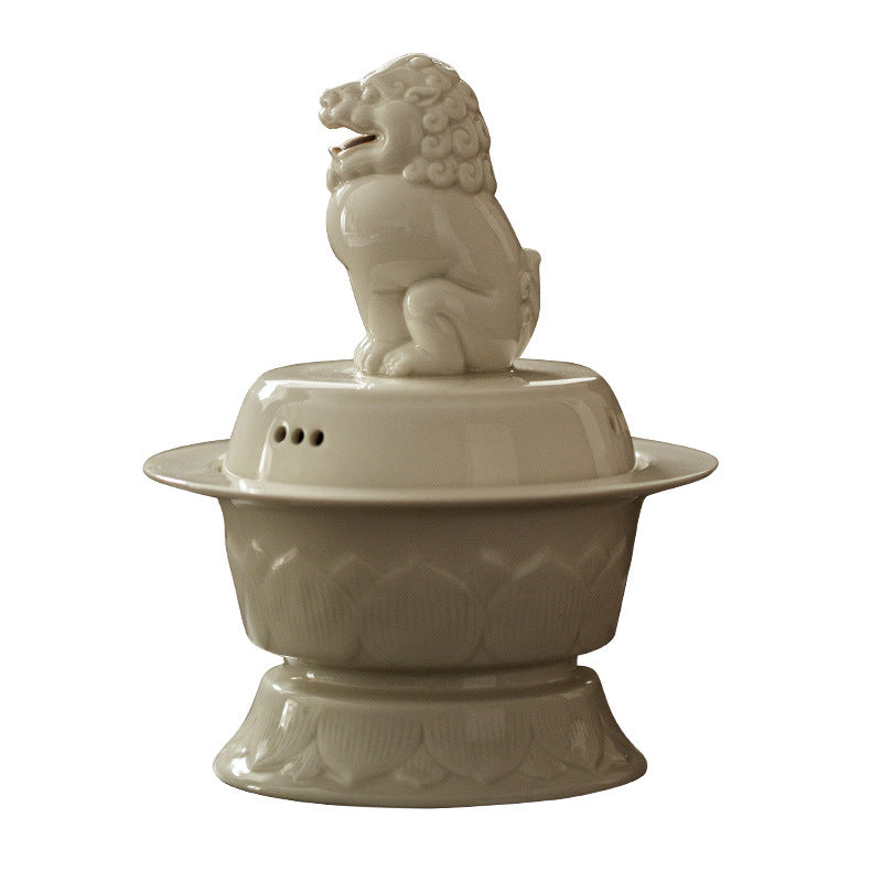 Artisan Ding Kiln Ceramic Lion Incense Burner | Large Censer for Meditation, Altar & Tea Ceremony | Zenith Censer