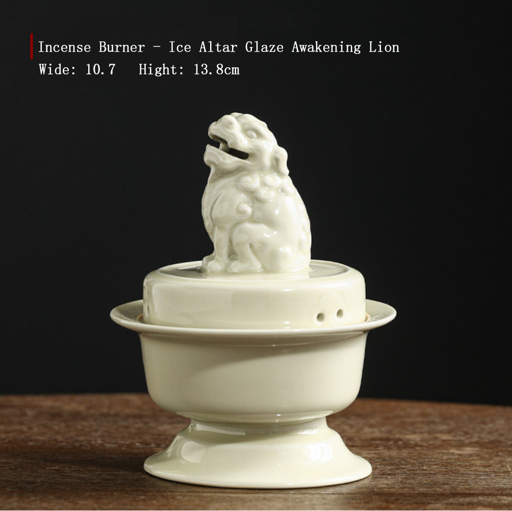 Ding Ware Awakening Lion Ceramic Incense Burner | Large Censer for Incense Ceremony & Meditation | Celadon & Frost Glaze | Zenith Censer