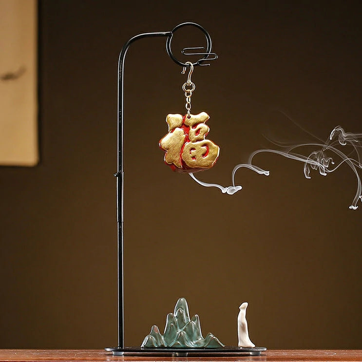 Chinese Reverse-Flow Incense Burner Set | Waterfall Smoke Ceremony with Auspicious Designs | Includes Cones | Zenith Censer