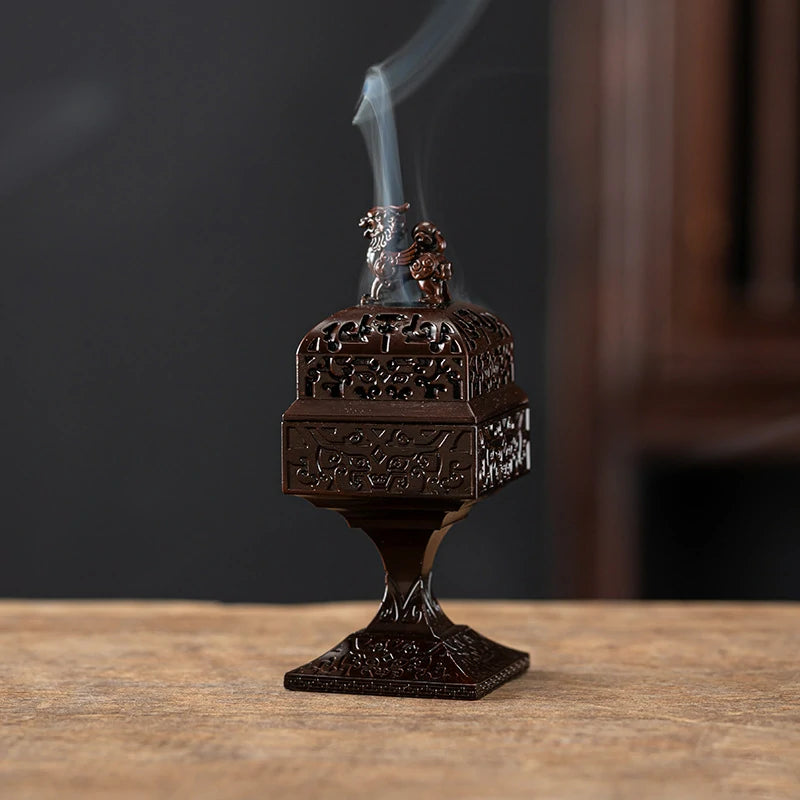 Pi Xiu (Auspicious Beast) Square Incense Burner with Cloud Pattern | Modern Zen Alloy Censer for Home Altar & Meditation | Zenith Censer