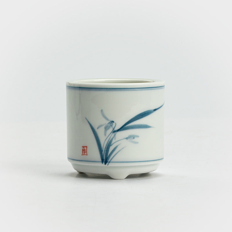 Hand-Painted Blue & White ‘Four Gentlemen’ Incense Holder Set | Antique Ceramic Base for Tea & Meditation | Customizable | Zenith Censer