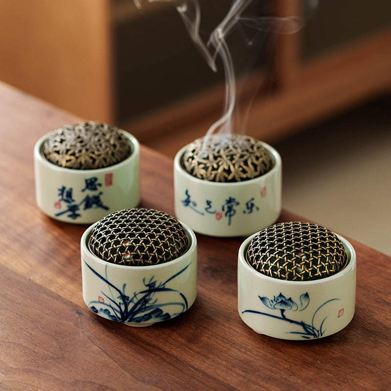Hand-Painted Blue & White Porcelain Incense Burner | Chinese Landscape Ceramic Censer | Multiple Auspicious Designs | Zenith Censer