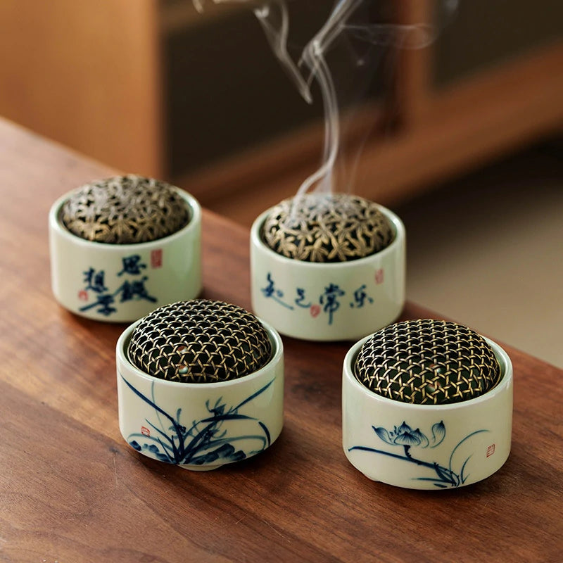 Hand-Painted Blue & White Porcelain Incense Burner | Chinese Landscape Ceramic Censer | Multiple Auspicious Designs | Zenith Censer