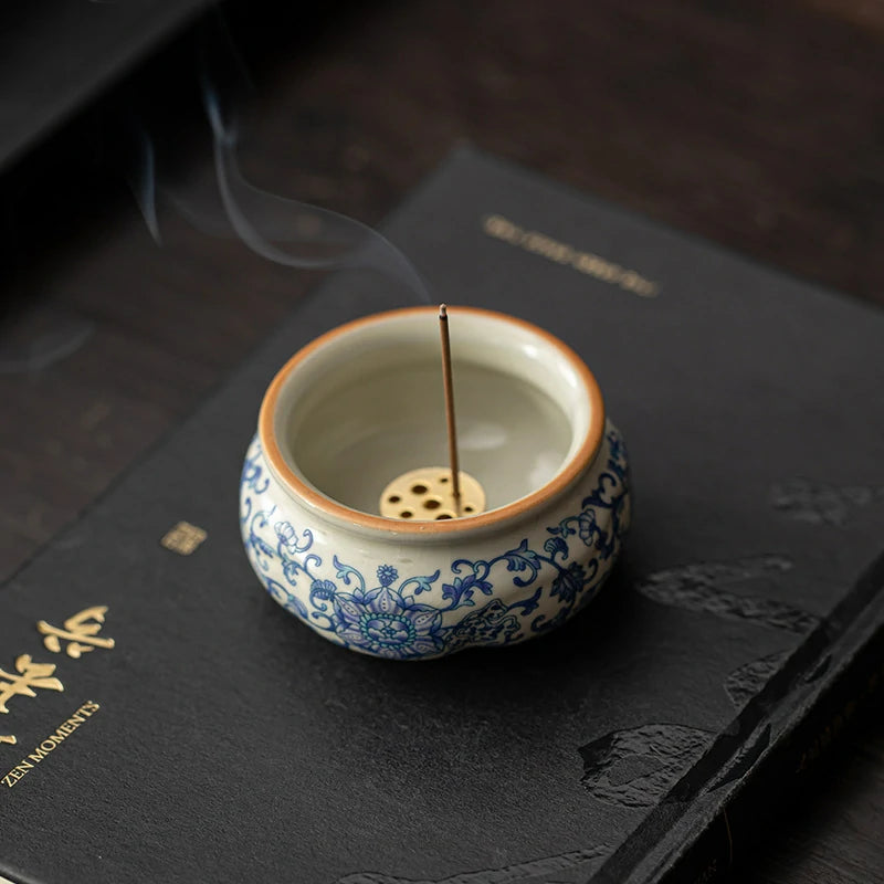 Modular Ru Ware Incense Altar System | Lotus & Zen Base with Brass Holder | Celadon Glaze | Zenith Censer