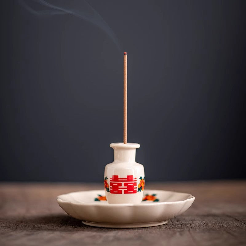 Double Happiness Ceramic Incense Holder Series | ‘Joyful Moments’ Altar Pieces for Home Entryway | Zenith Censer