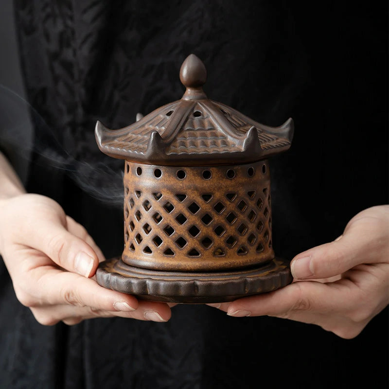 Handmade Ceramic Pagoda Incense Burner | Mini “Snow Pagoda” for Sticks & Cones | Desktop Zen Altar | Zenith Censer