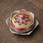 Zenith Censer Lotus Painted Pottery Incense Burner - Handmade Vintage Ceramic Incenser for Religious & Meditation Use