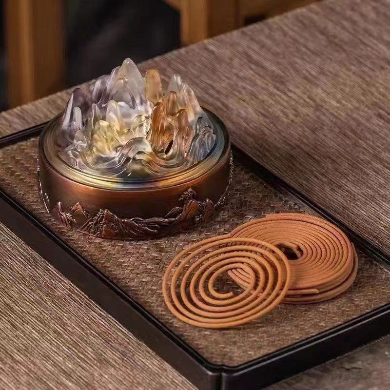 Artisan Glass Incense Burner with Copper Base | Boshan Style Censer for Coil Incense & Meditation | Zenith Censer