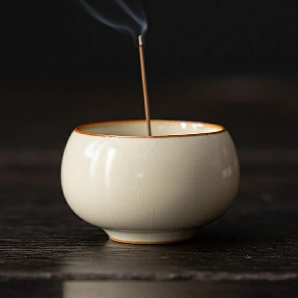 Modular Ru Ware Incense Altar System | Lotus & Zen Base with Brass Holder | Celadon Glaze | Zenith Censer