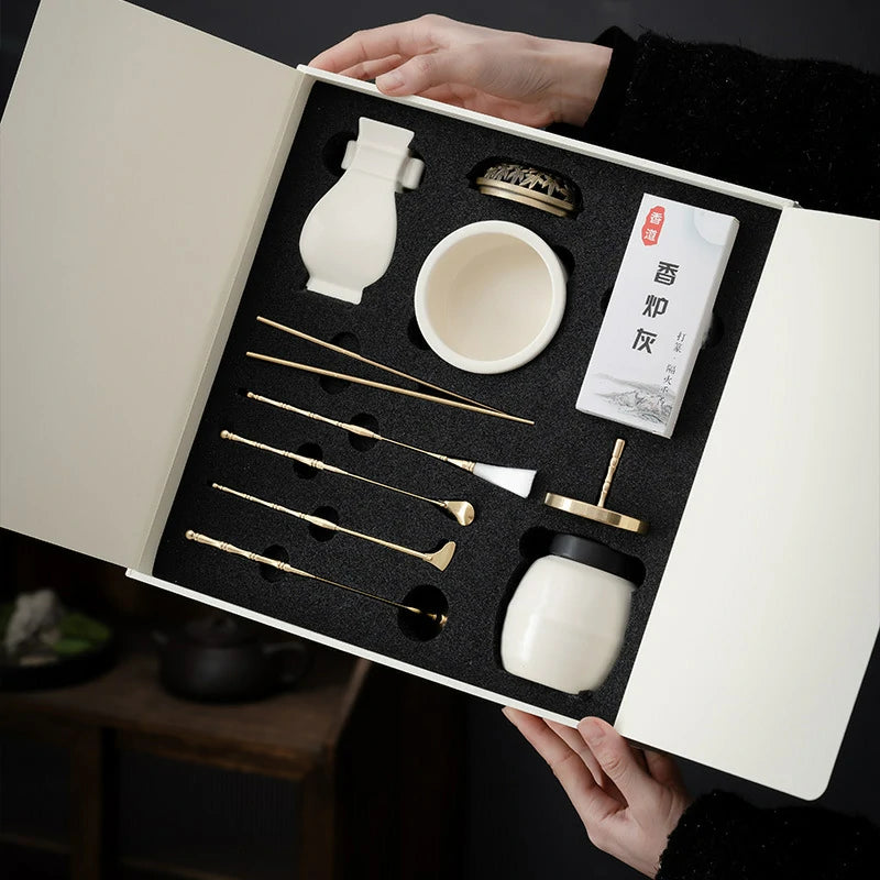 White Porcelain Incense Seal Starter Kit | Complete Ceremony Set with Tools & Burner | Ritual Gift Box | Zenith Censer