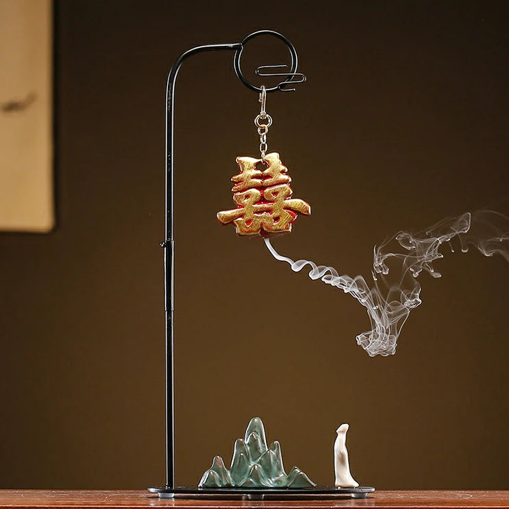 Chinese Reverse-Flow Incense Burner Set | Waterfall Smoke Ceremony with Auspicious Designs | Includes Cones | Zenith Censer