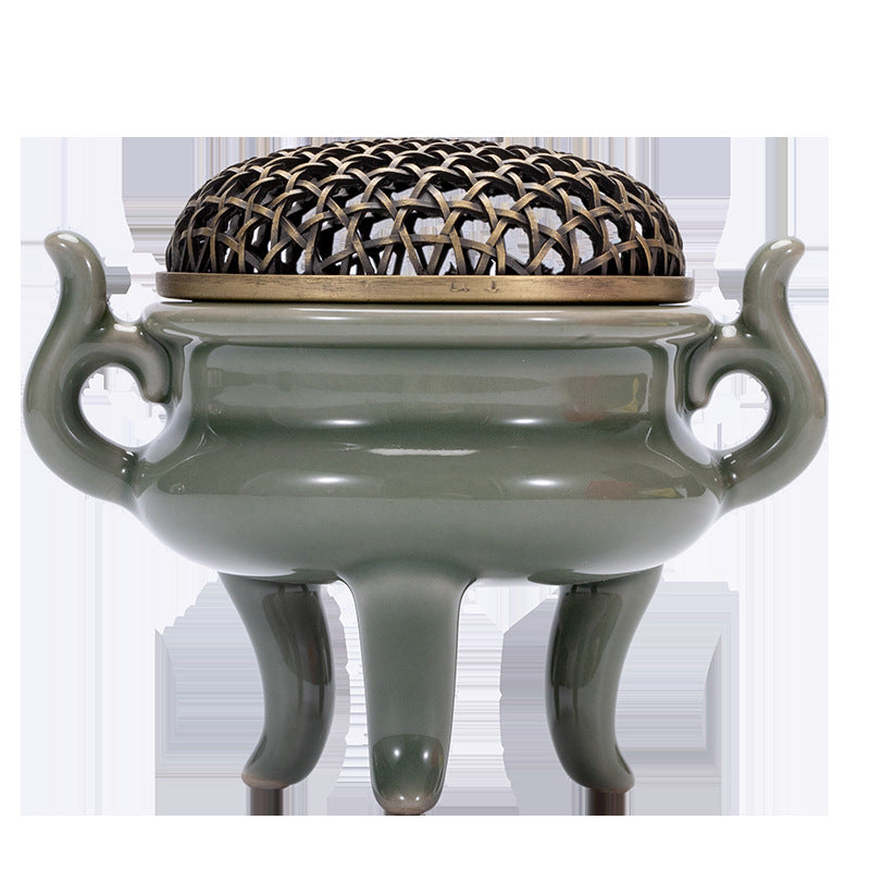 Handmade Celadon Tripod Incense Burner #294 ‘Celadon Sanctuary’ | with Lid for Incense Seal | Song Dynasty Aesthetics | Zenith Censer