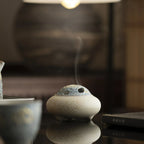 Rustic Stoneware Incense Burner with Iron Bloom & Carved Clouds | Indigo Glaze Vintage Censer | Small Altar Centerpiece | Zenith Censer