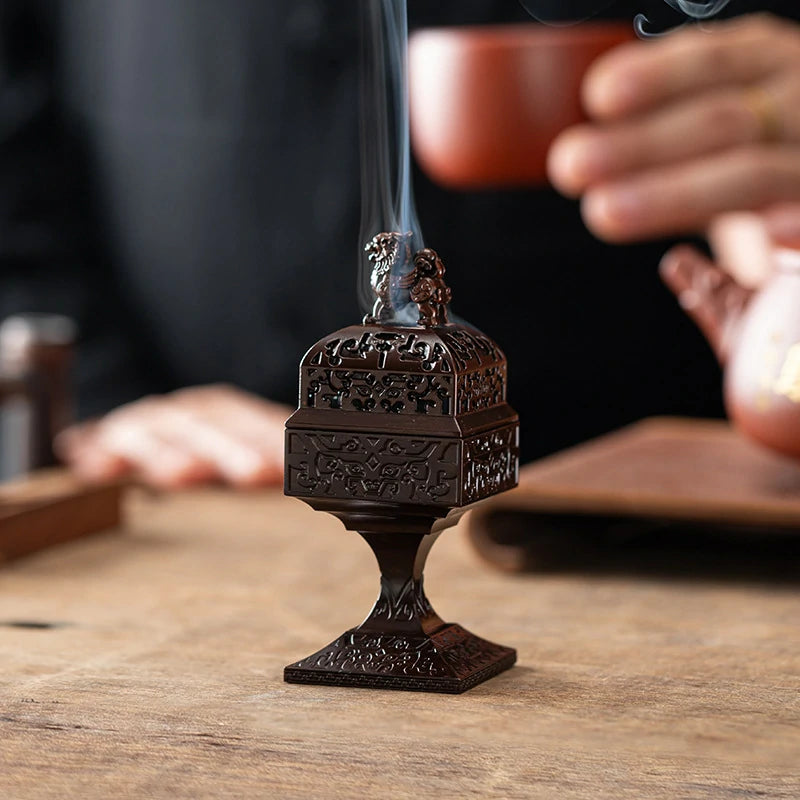 Pi Xiu (Auspicious Beast) Square Incense Burner with Cloud Pattern | Modern Zen Alloy Censer for Home Altar & Meditation | Zenith Censer