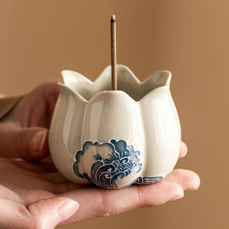 Hand-Carved Wave ‘Unfolding’ Incense Burner | 3D Ceramic Art Piece & Incense Holder | Modern Zen | Zenith Censer