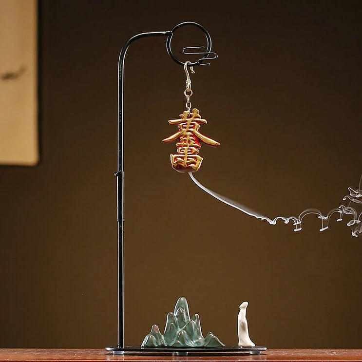 Chinese Reverse-Flow Incense Burner Set | Waterfall Smoke Ceremony with Auspicious Designs | Includes Cones | Zenith Censer