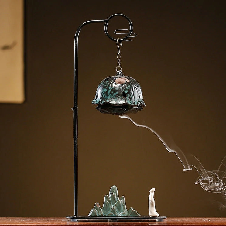 Chinese Reverse-Flow Incense Burner Set | Waterfall Smoke Ceremony with Auspicious Designs | Includes Cones | Zenith Censer