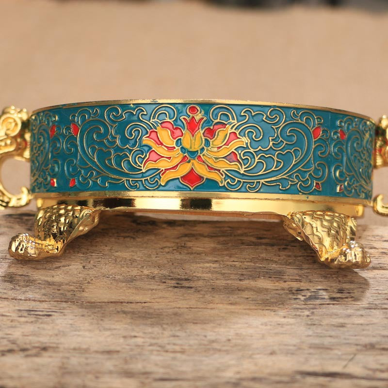 Enamel Tibetan-Style Incense Burner | Large Cloisonné Censer for Coil Incense, Altar Centerpiece | Blue/Black | Zenith Censer