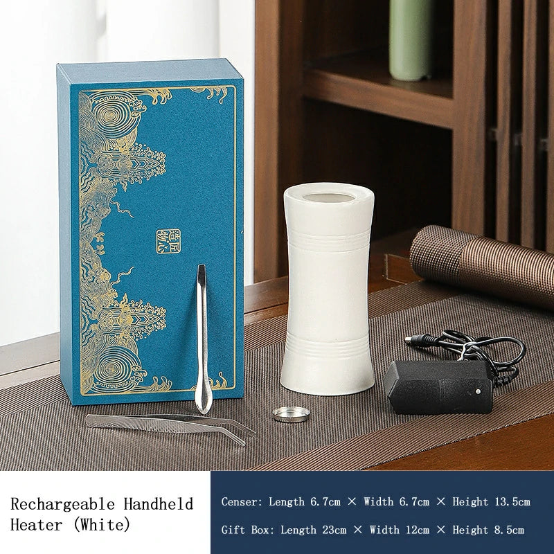 Electric Portable Incense Heater | Rechargeable Ceramic Warmer for Powder Incense | Celadon/White/Mustard Green | Zenith Censer