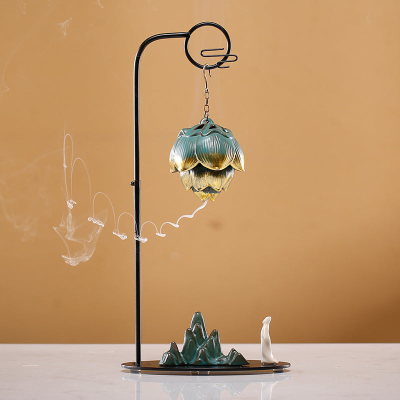 Chinese Reverse-Flow Incense Burner Set | Waterfall Smoke Ceremony with Auspicious Designs | Includes Cones | Zenith Censer