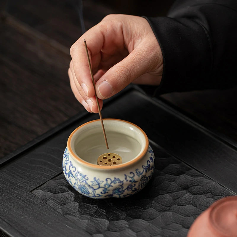 Modular Ru Ware Incense Altar System | Lotus & Zen Base with Brass Holder | Celadon Glaze | Zenith Censer