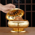 24-Hour Coil Incense Holder ‘Eternal Guardian’ | Alloy Stand for Continuous Fragrance | Gold/Antique Bronze | Zenith Censer