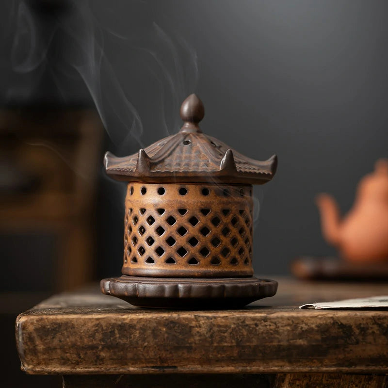 Handmade Ceramic Pagoda Incense Burner | Mini “Snow Pagoda” for Sticks & Cones | Desktop Zen Altar | Zenith Censer