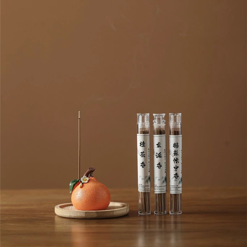 Auspicious Persimmon & Orange Resin Incense Holder Set | Hand-finished Stick Incense Base for Altar, Tea Table & Meditation | Zenith Censer