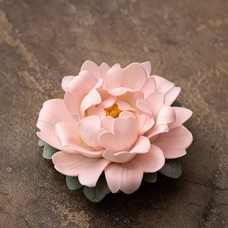 Hand-Sculpted Peony Ceramic Incense Holder | 3D Floral Art Piece for Home & Tea Room | Zenith Censer