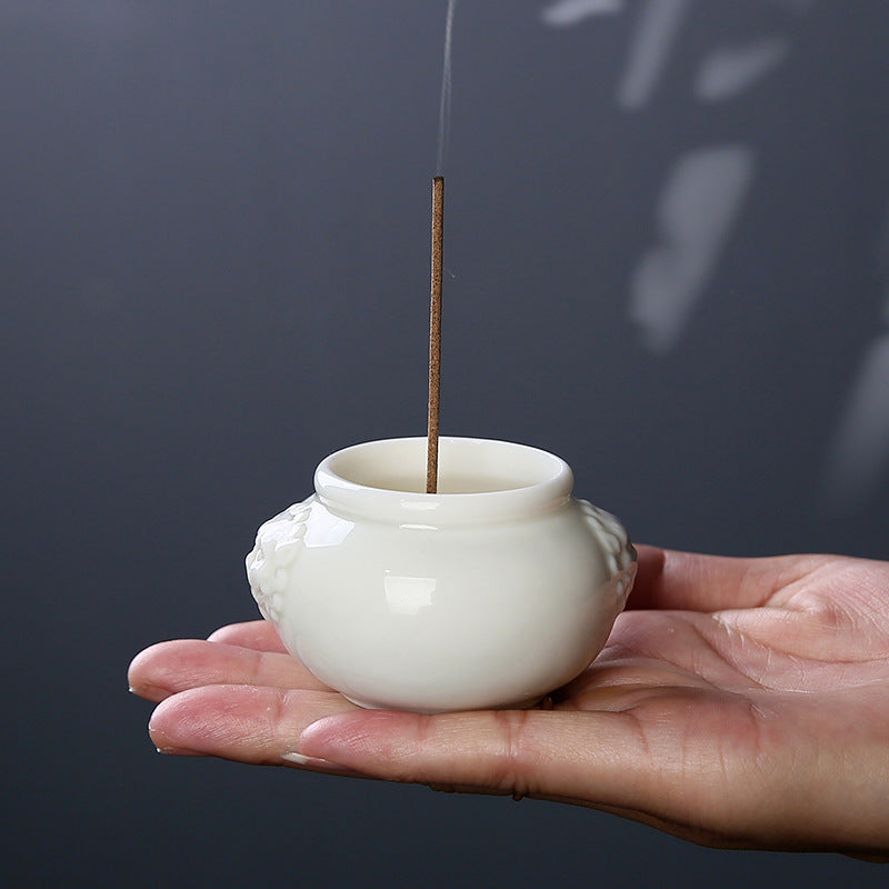 Ash Glaze ‘Hundred Blessings’ Jar Incense Burner | Ceramic Stick Incense Holder & Altar Piece | Multi-Color Sets | Zenith Censer