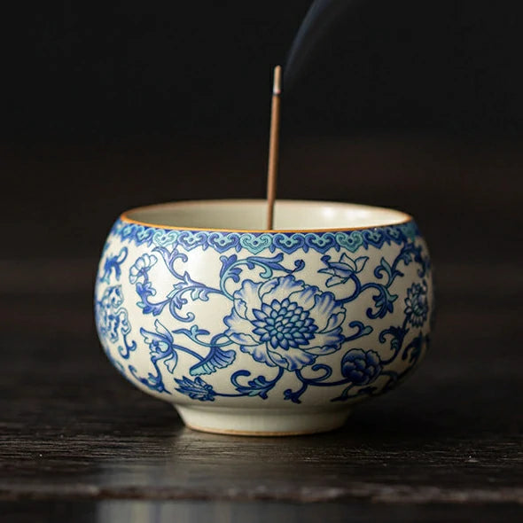 Modular Ru Ware Incense Altar System | Lotus & Zen Base with Brass Holder | Celadon Glaze | Zenith Censer