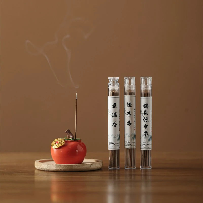 Auspicious Persimmon & Orange Resin Incense Holder Set | Hand-finished Stick Incense Base for Altar, Tea Table & Meditation | Zenith Censer