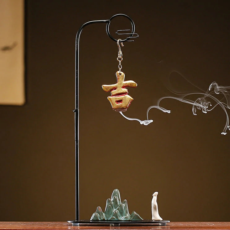 Chinese Reverse-Flow Incense Burner Set | Waterfall Smoke Ceremony with Auspicious Designs | Includes Cones | Zenith Censer