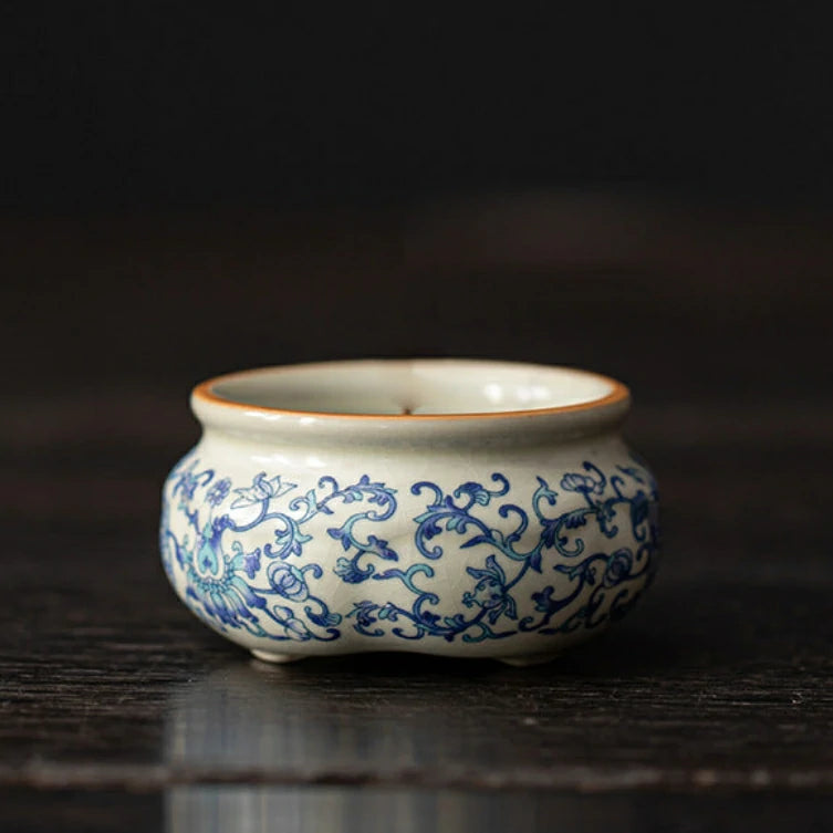 Modular Ru Ware Incense Altar System | Lotus & Zen Base with Brass Holder | Celadon Glaze | Zenith Censer