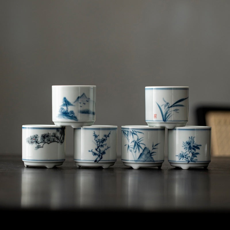 Hand-Painted Blue & White ‘Four Gentlemen’ Incense Holder Set | Antique Ceramic Base for Tea & Meditation | Customizable | Zenith Censer