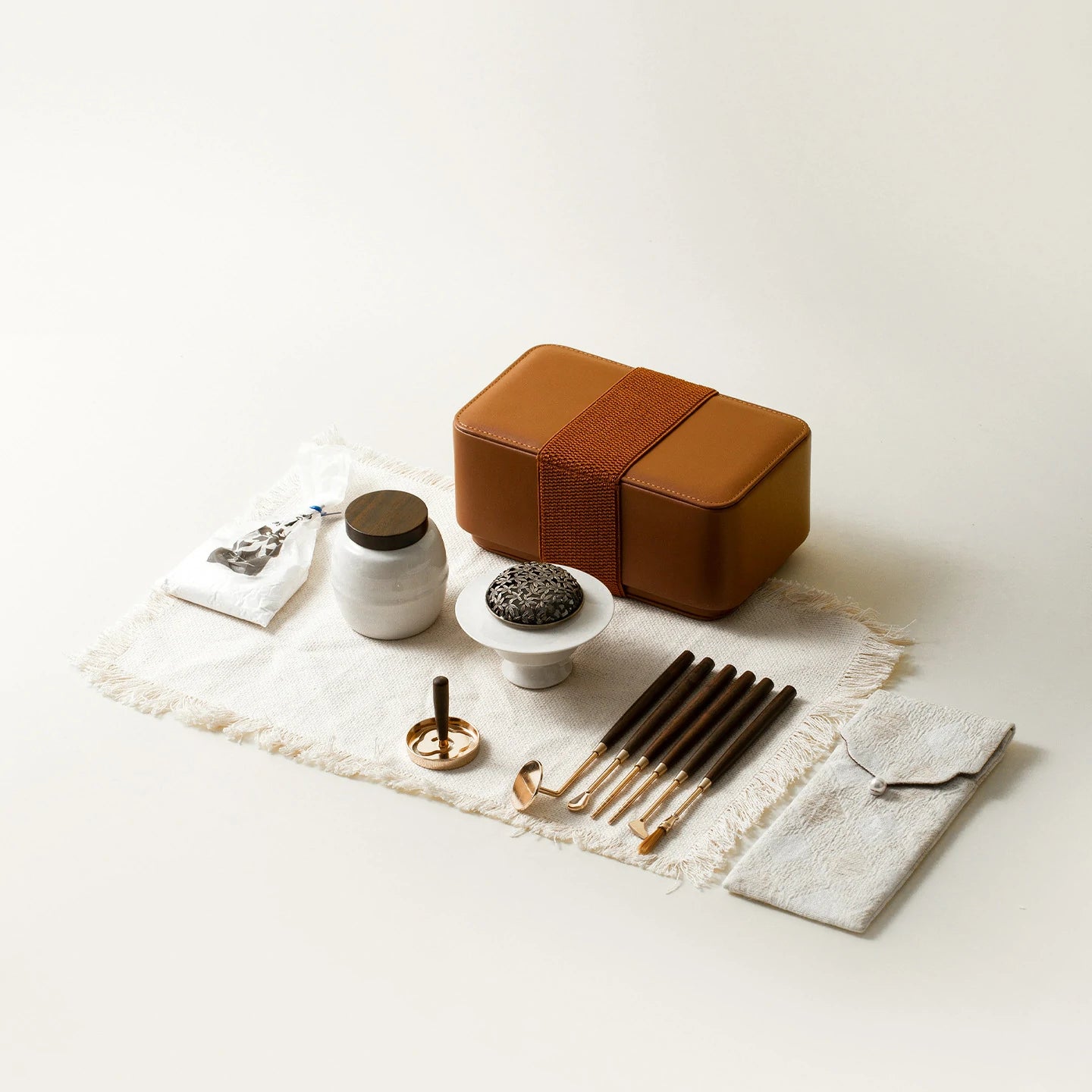 Artisan Brass Incense Seal Kit with Plant Ash | Portable Travel Set for Censing | Includes Leather Case - Zenith Censer