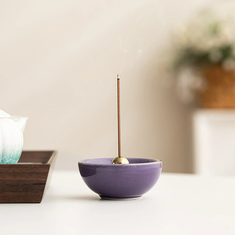 Artisan-Glazed Ceramic Incense Stick Holder | Modern Minimalist Burner for Desk Altar & Meditation | Zenith Censer - 6 Colors