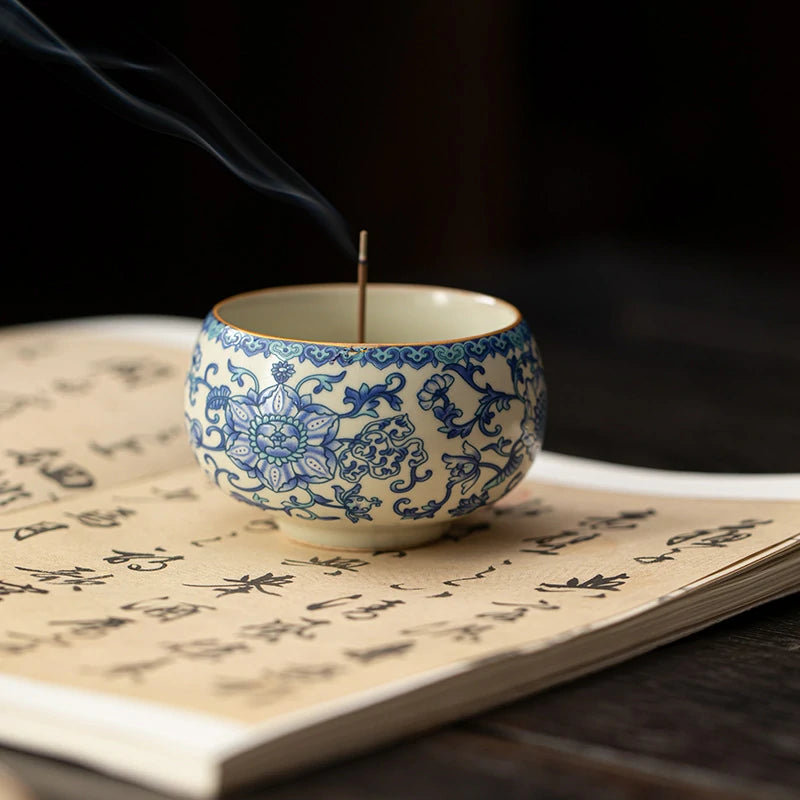 Modular Ru Ware Incense Altar System | Lotus & Zen Base with Brass Holder | Celadon Glaze | Zenith Censer