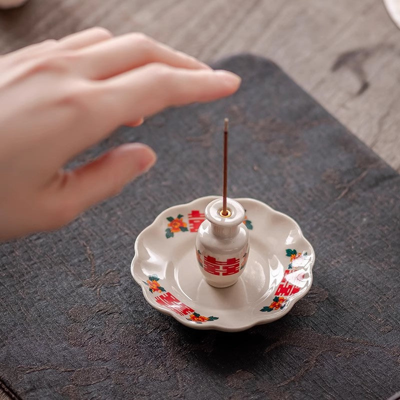 Double Happiness Ceramic Incense Holder Series | ‘Joyful Moments’ Altar Pieces for Home Entryway | Zenith Censer