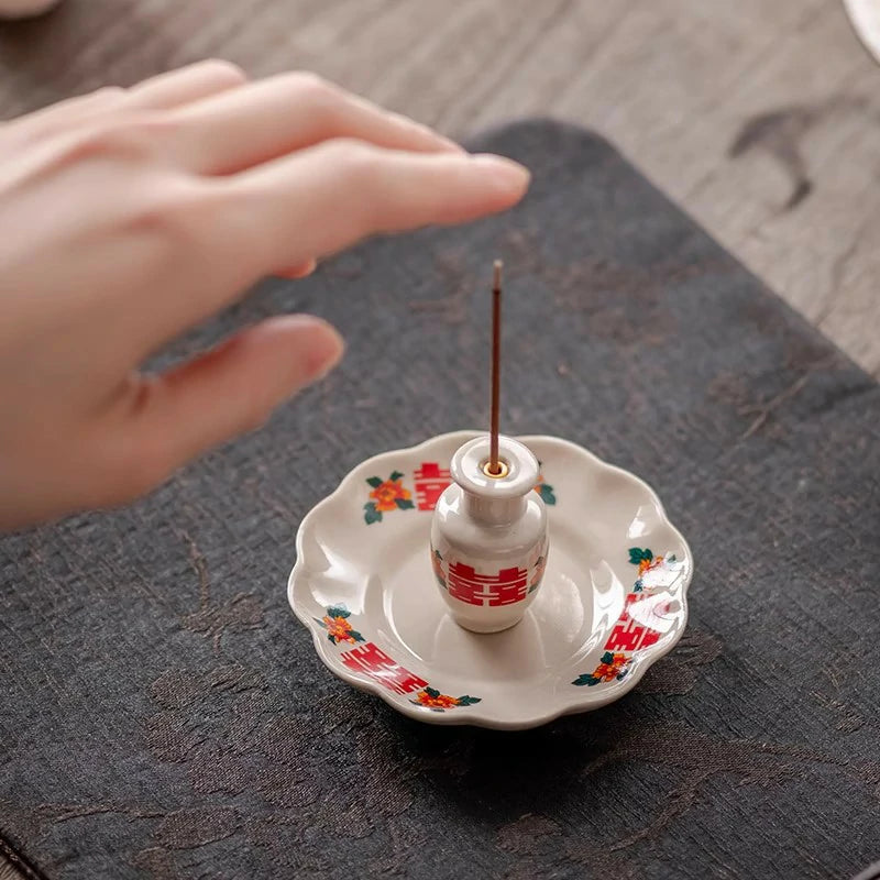 Double Happiness Ceramic Incense Holder Series | ‘Joyful Moments’ Altar Pieces for Home Entryway | Zenith Censer