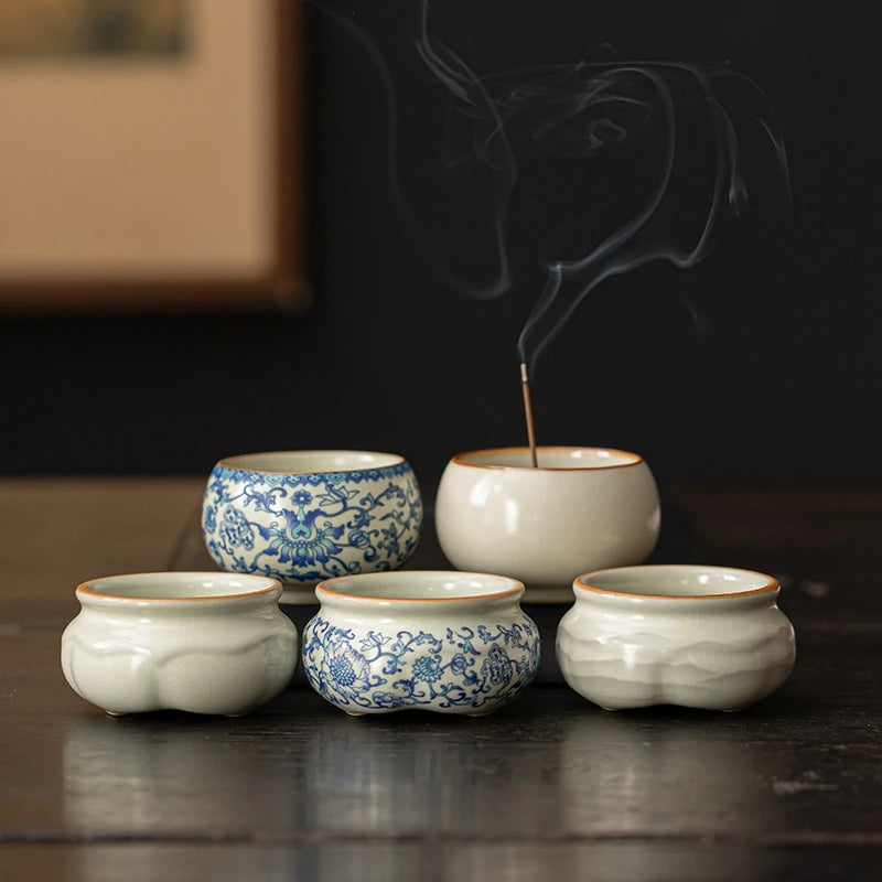 Modular Ru Ware Incense Altar System | Lotus & Zen Base with Brass Holder | Celadon Glaze | Zenith Censer