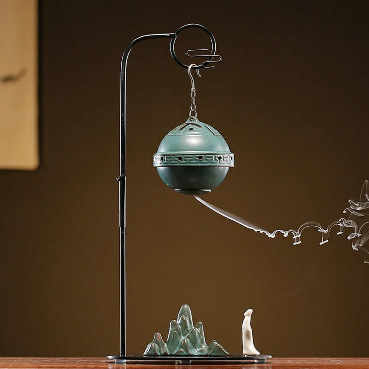 Chinese Reverse-Flow Incense Burner Set | Waterfall Smoke Ceremony with Auspicious Designs | Includes Cones | Zenith Censer