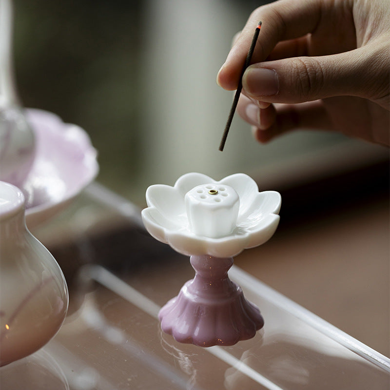 Gradient Purple Lotus Ceramic Incense Holder | “Phantom Orchid Whisper” Jade Clay Incense Throne | Zenith Censer
