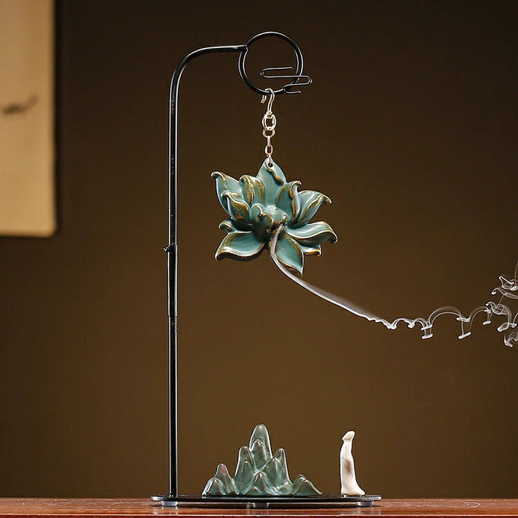 Chinese Reverse-Flow Incense Burner Set | Waterfall Smoke Ceremony with Auspicious Designs | Includes Cones | Zenith Censer