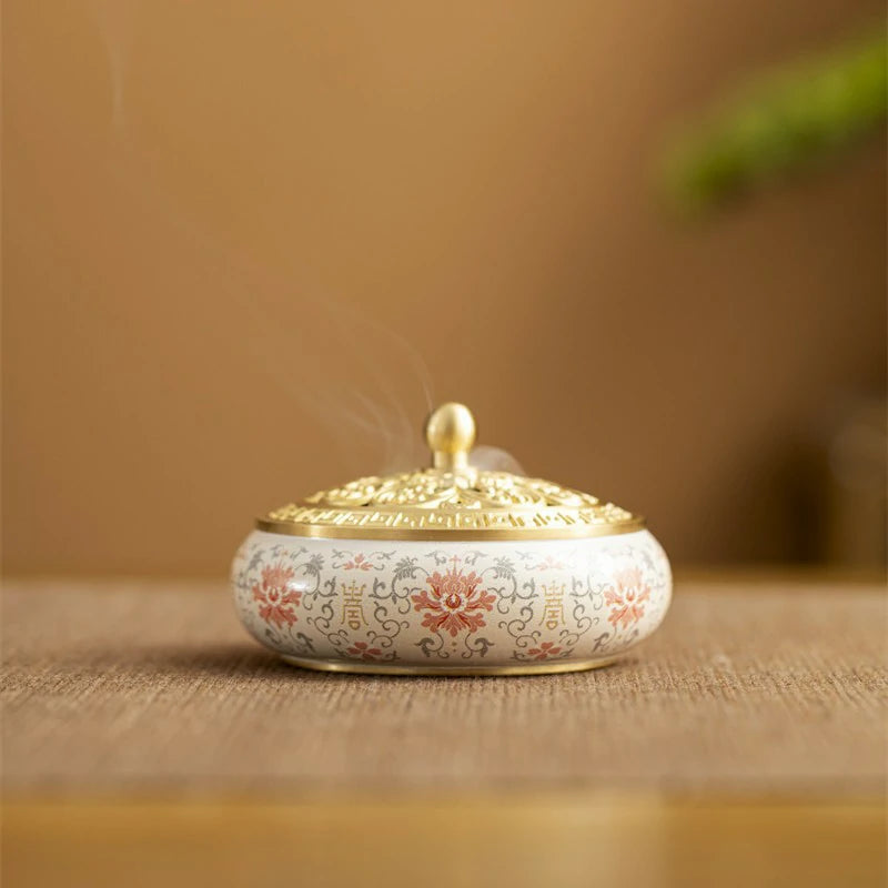 Hand-Painted Brass Incense Burner | Lotus Pattern Censer for Incense Ceremony & Meditation | Zenith Censer