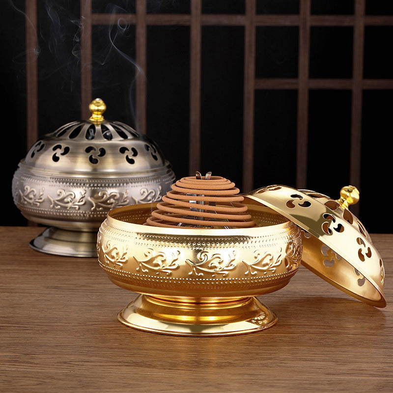 24-Hour Coil Incense Holder ‘Eternal Guardian’ | Alloy Stand for Continuous Fragrance | Gold/Antique Bronze | Zenith Censer