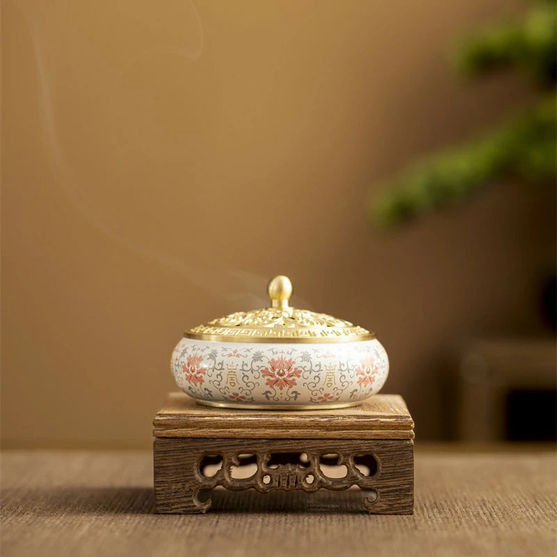 Hand-Painted Brass Incense Burner | Lotus Pattern Censer for Incense Ceremony & Meditation | Zenith Censer