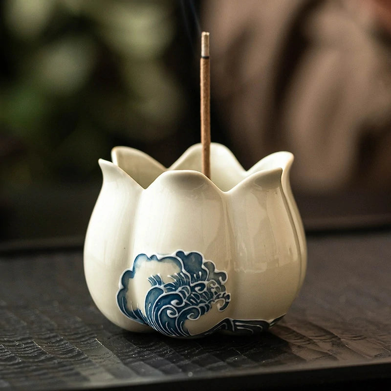 Hand-Carved Wave ‘Unfolding’ Incense Burner | 3D Ceramic Art Piece & Incense Holder | Modern Zen | Zenith Censer