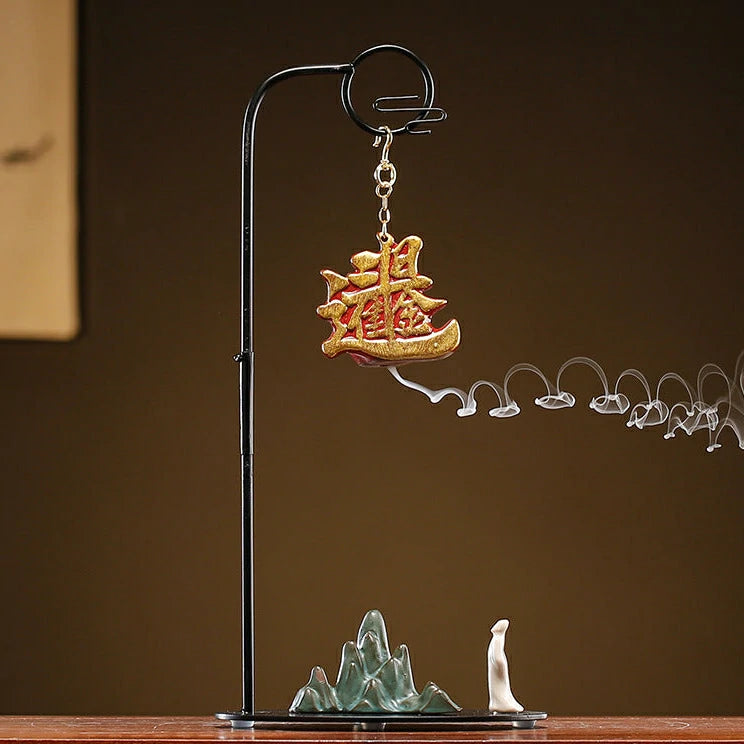 Chinese Reverse-Flow Incense Burner Set | Waterfall Smoke Ceremony with Auspicious Designs | Includes Cones | Zenith Censer